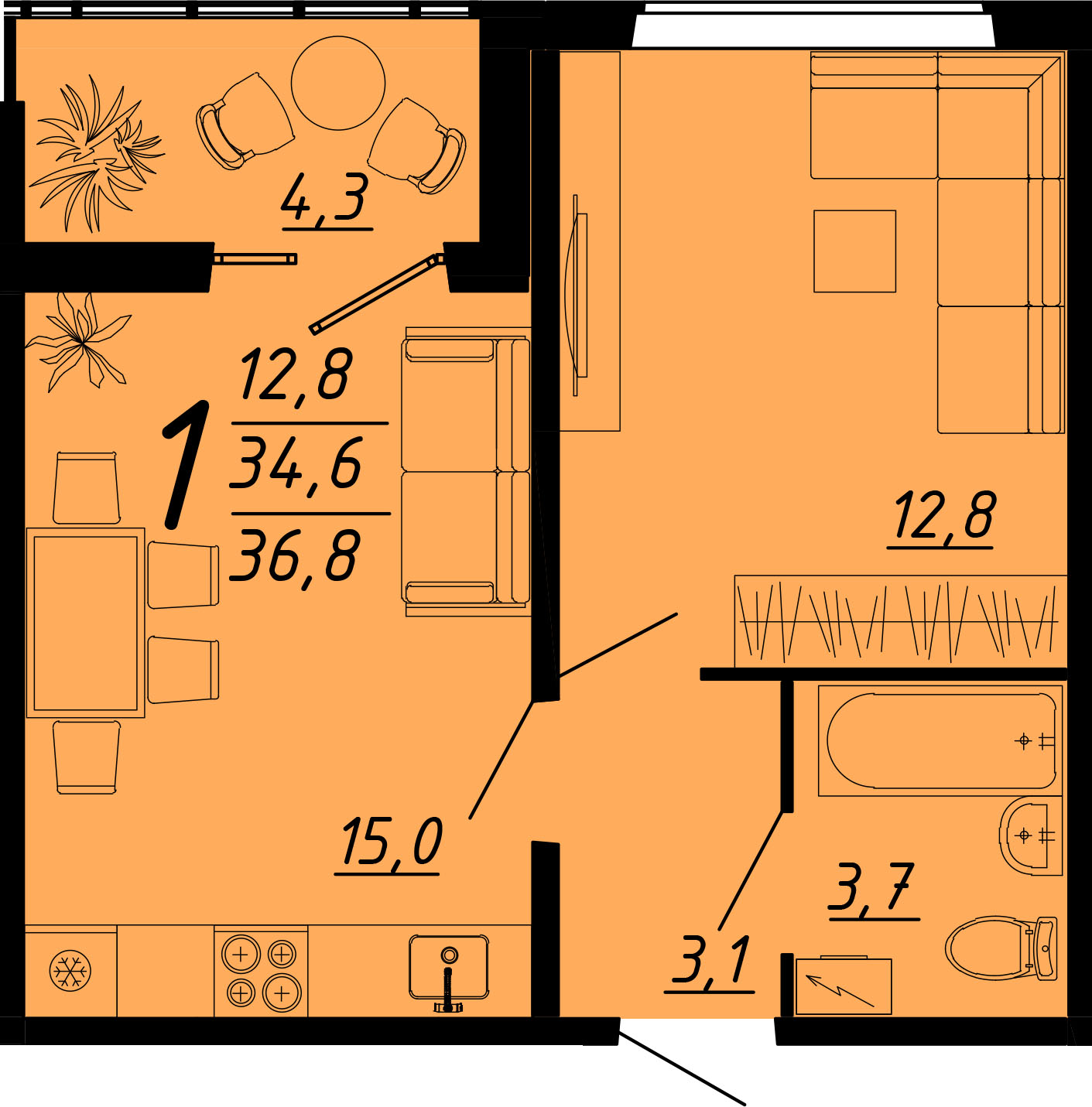 Планировка 1-комн.