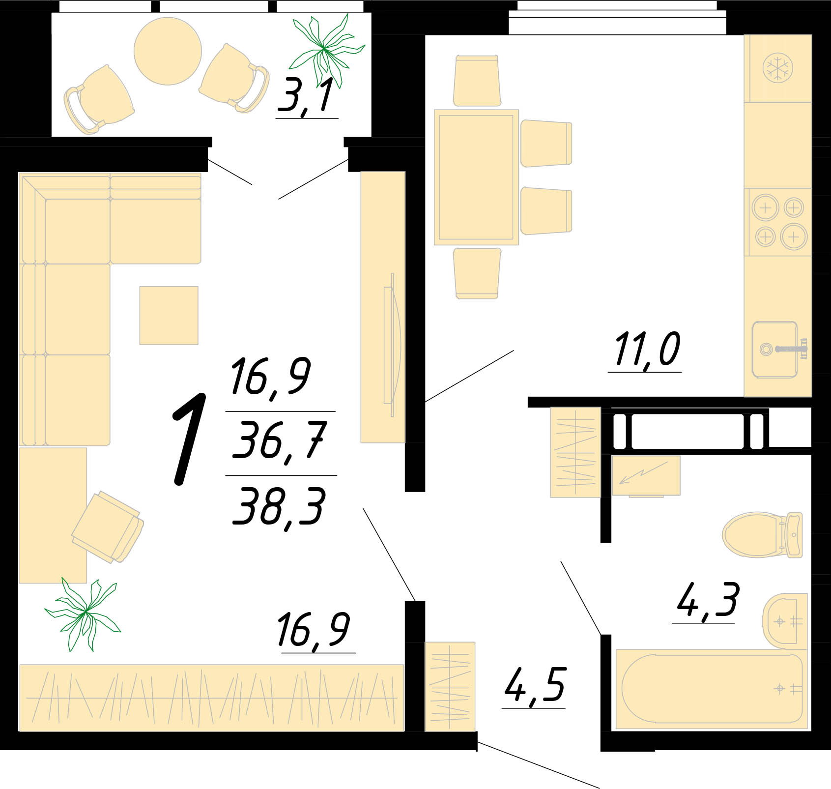 Планировка 1-комн.
