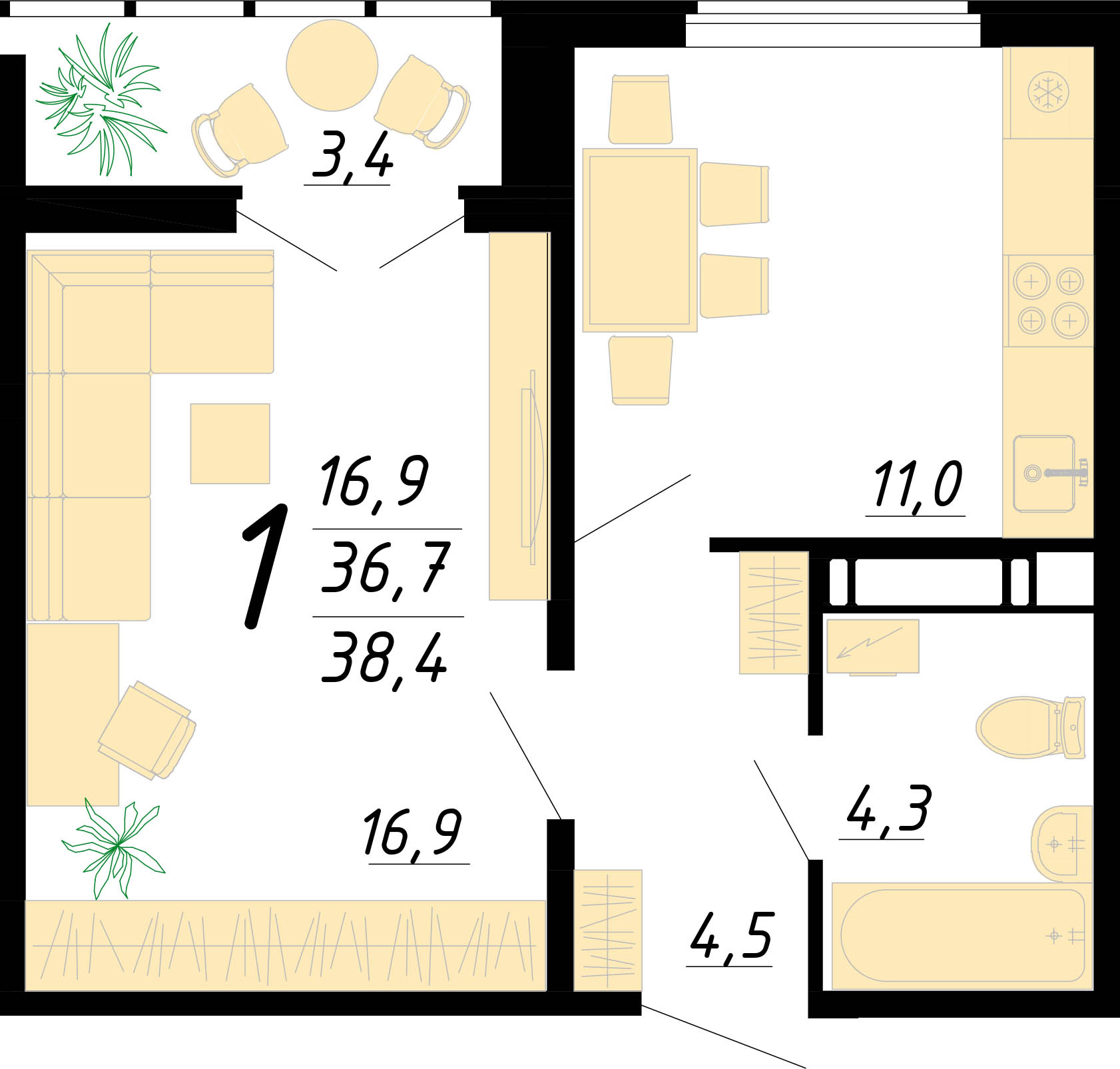 Планировка 1-комн.