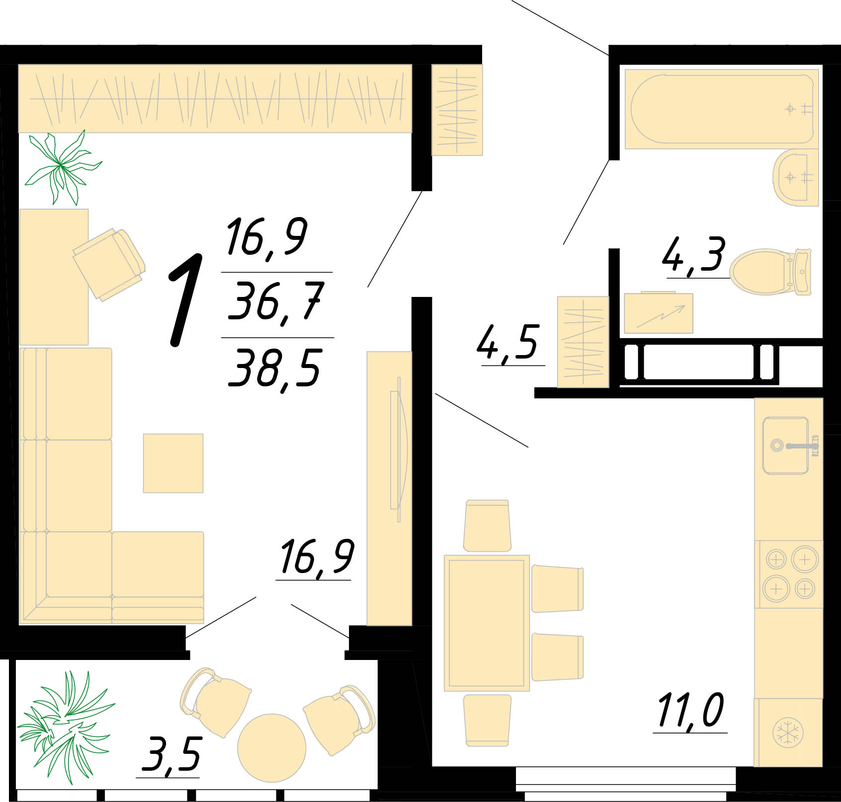 Планировка 1-комн.