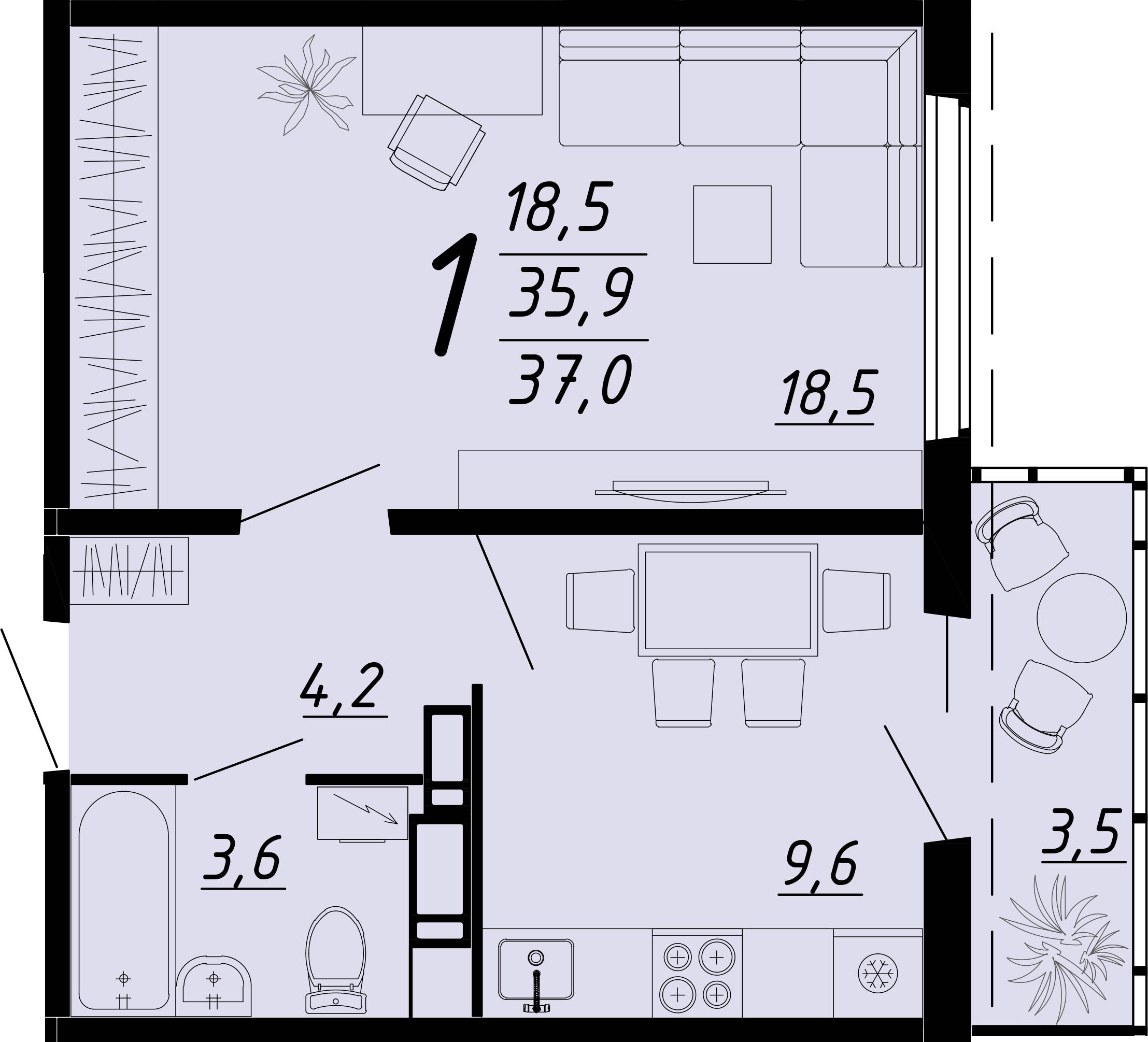 Планировка 1-комн.