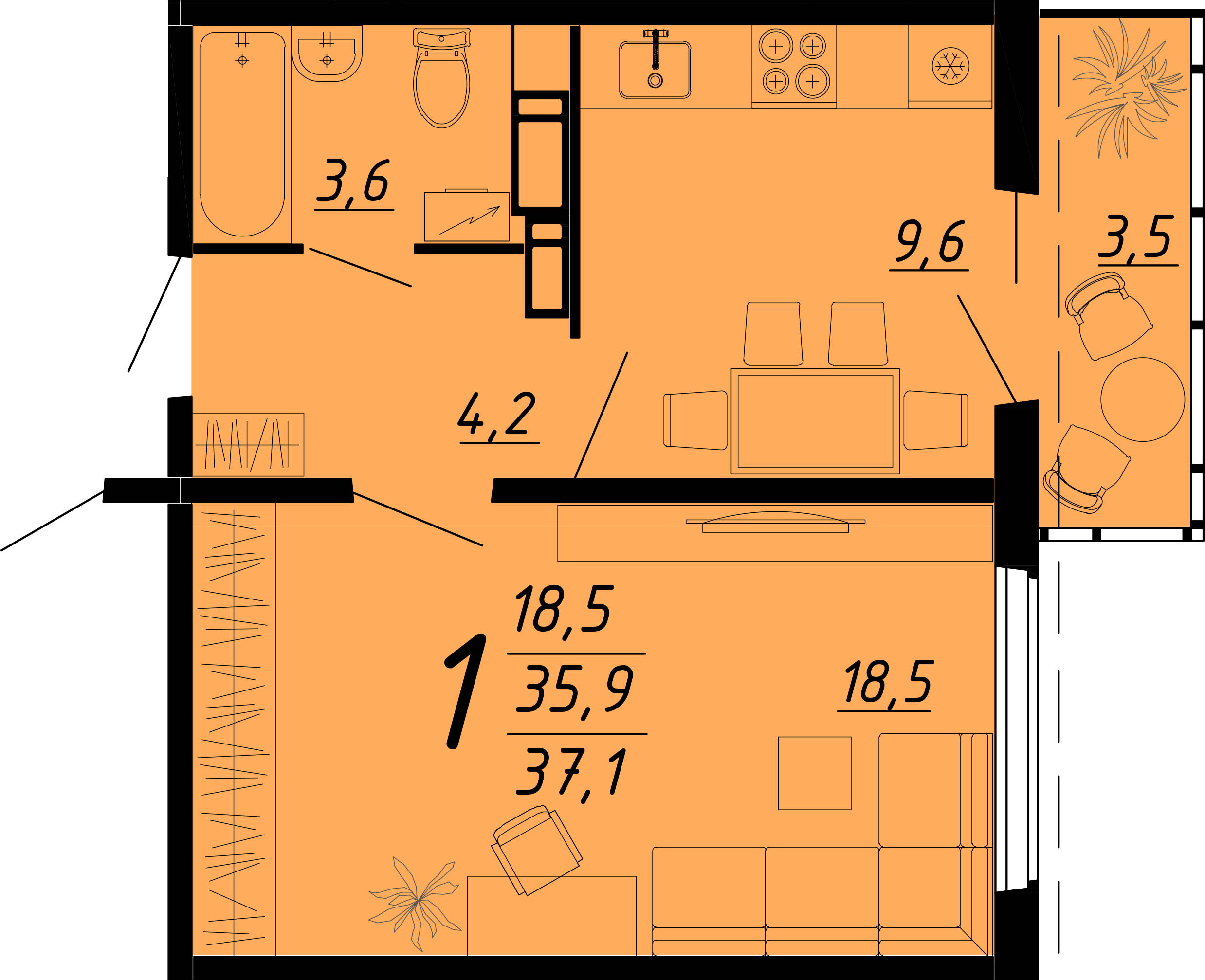 Планировка 1-комн.