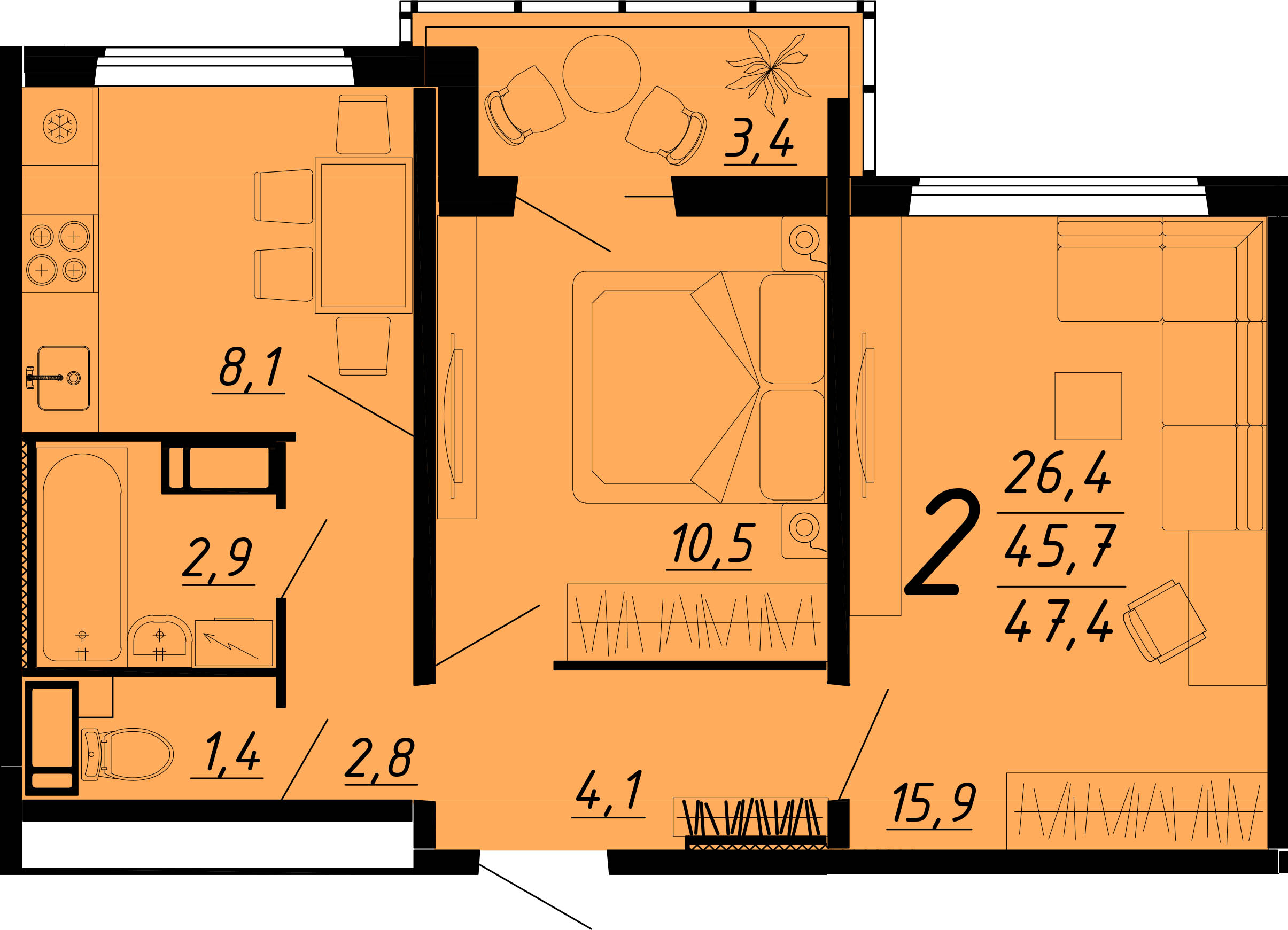 Планировка 2-комн.