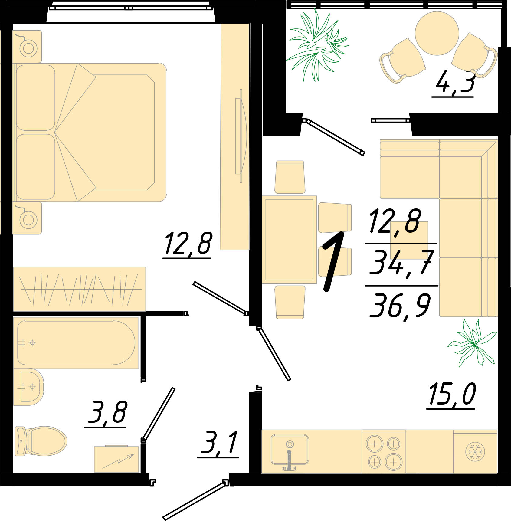 Планировка 1-комн.