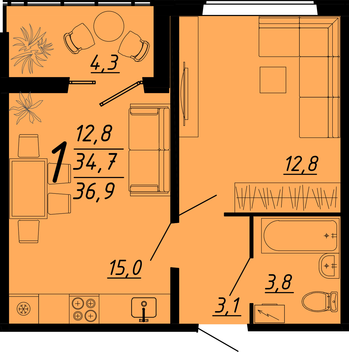 Планировка 1-комн.